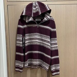 VHNY Burgundy and Cream Striped Zip-Up Sweater